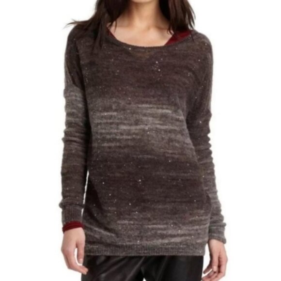 Vince Ombre Sequin Wool Mohair Blend Sweater XS Purple Plum Oversized Cozy - Picture 1 of 4